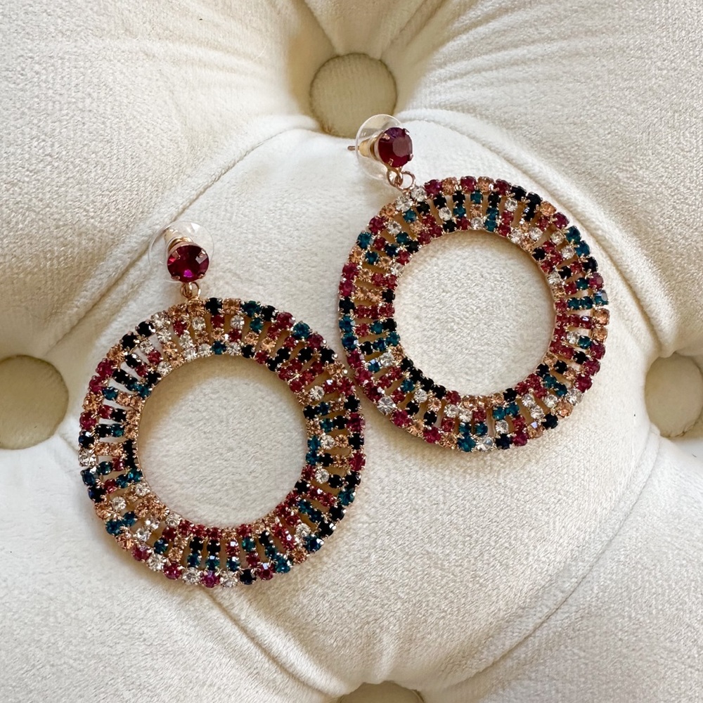 Rhinestone gemstone multi color earrings NWOT